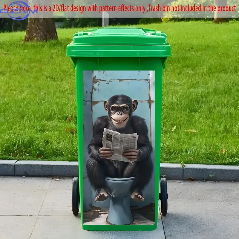 1 adhesivo plano 2D para bote de basura, con un divertido gorila leyendo un periódico, adecuado para botes de basura al aire libre, decoración de paredes, y