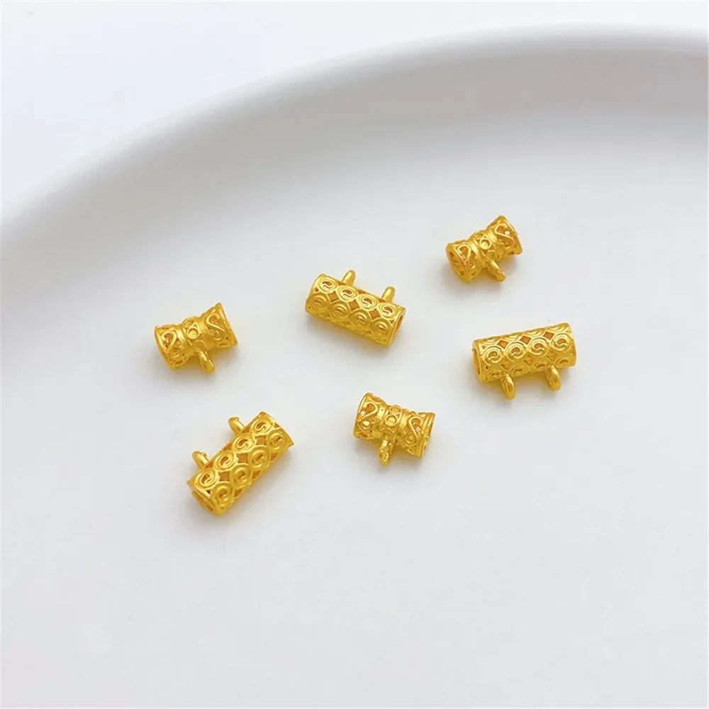 Tubo curvo hueco de maní de oro antiguo, captura de sueños, malla, agujero grande, colgante de cuentas, borla, pulsera Diy, colgante de collar