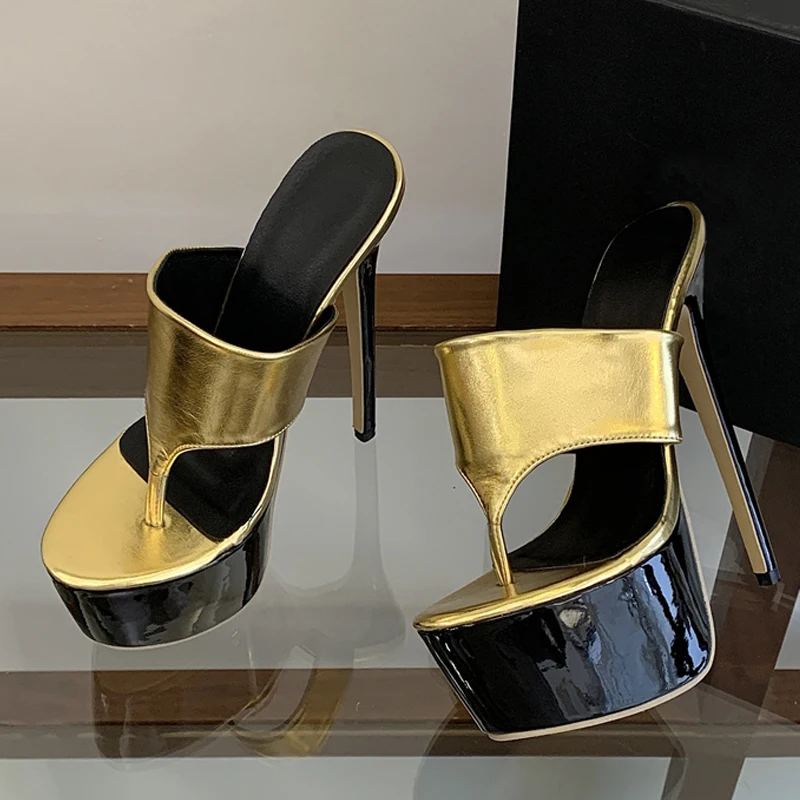 New Style Clip Toe Platform Slippers Women Fashion Show Super High Heels Stiletto Sandals Summer Party Dress Shoes Gold