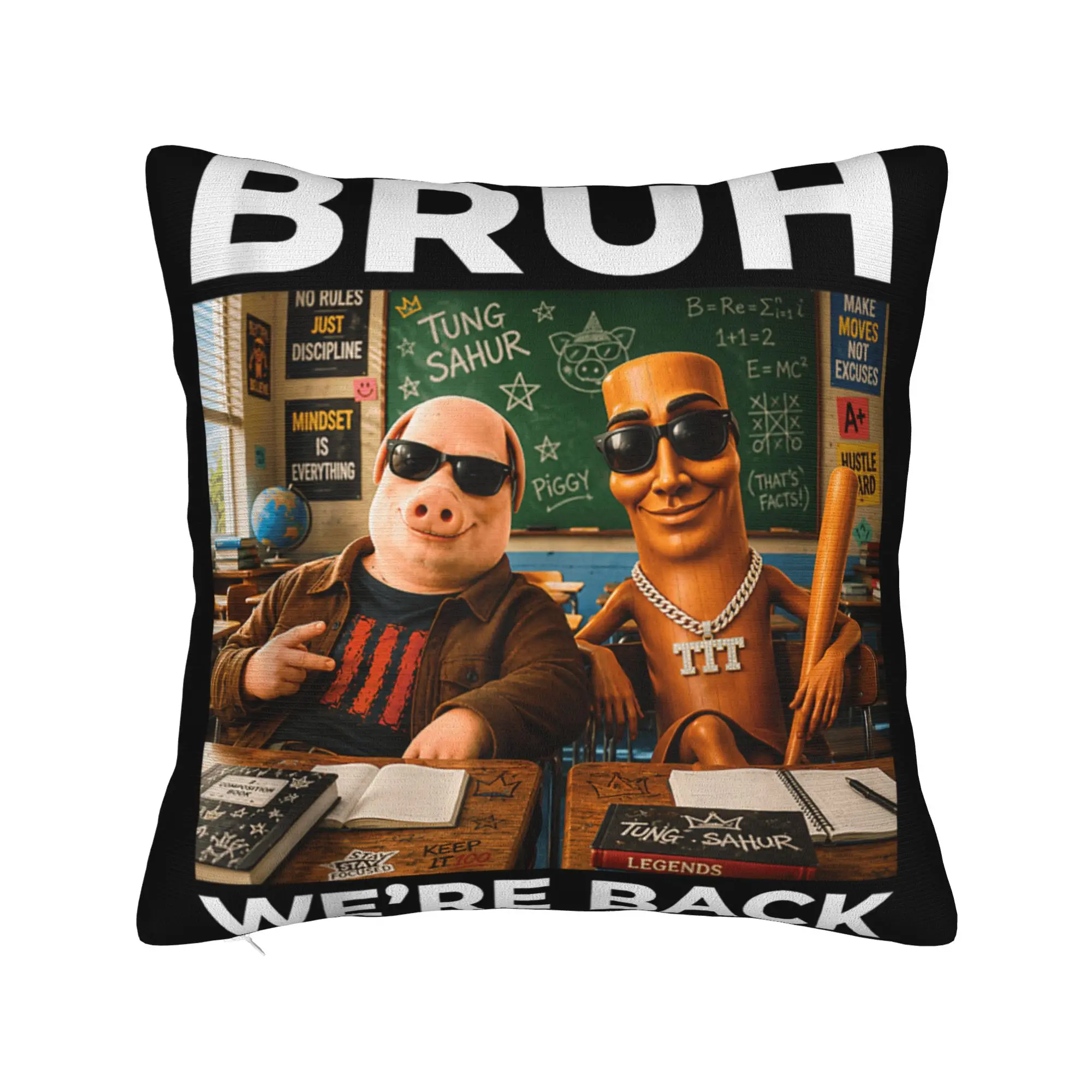 Pillow Cover Brainrot Class Room Triple T Sahur John Pork School Meme AI  Vintage Pillow Case For Living Room Chair Pillowcases
