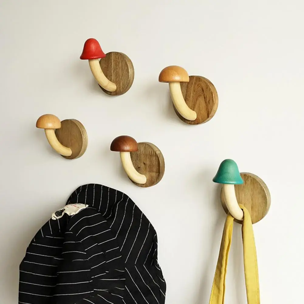 Gancho De Parede De Cogumelo De Madeira Decorativo, Resistente, Sem Cabide De Broca, Gancho Para Toalhas, Sacos, Banheiro, Suprimentos De Cozinha