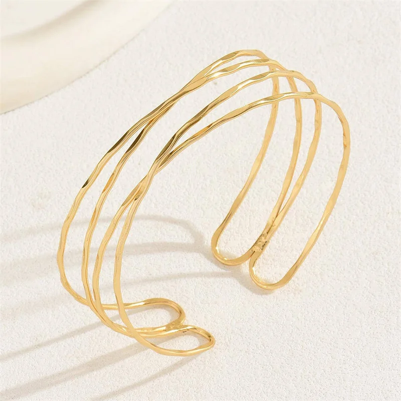 Multilayer Gold Color Cuff Bracelet For Women Punk Style Metal Bracelet Minist Design Ins Daily Wear Party Jewelry