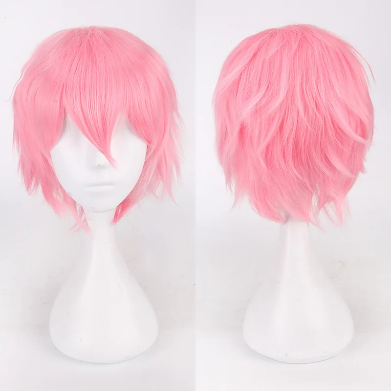 Synthetic Cosplay Wig Universal Fluffy Short Hair 30cm Black Pink Student Costume Party Anime Daily Wear Breathable Lightweight