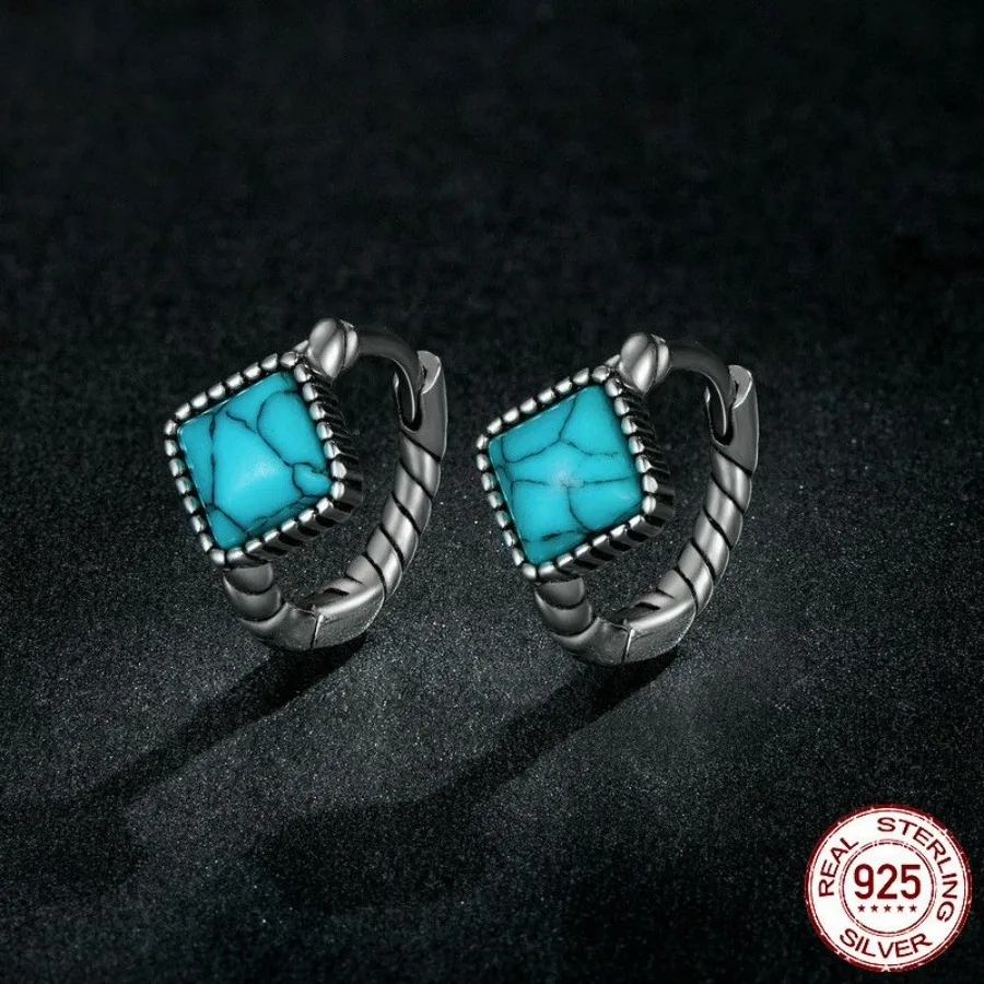 Women's Square Turquoise Geometric Sterling Silver Earrings
