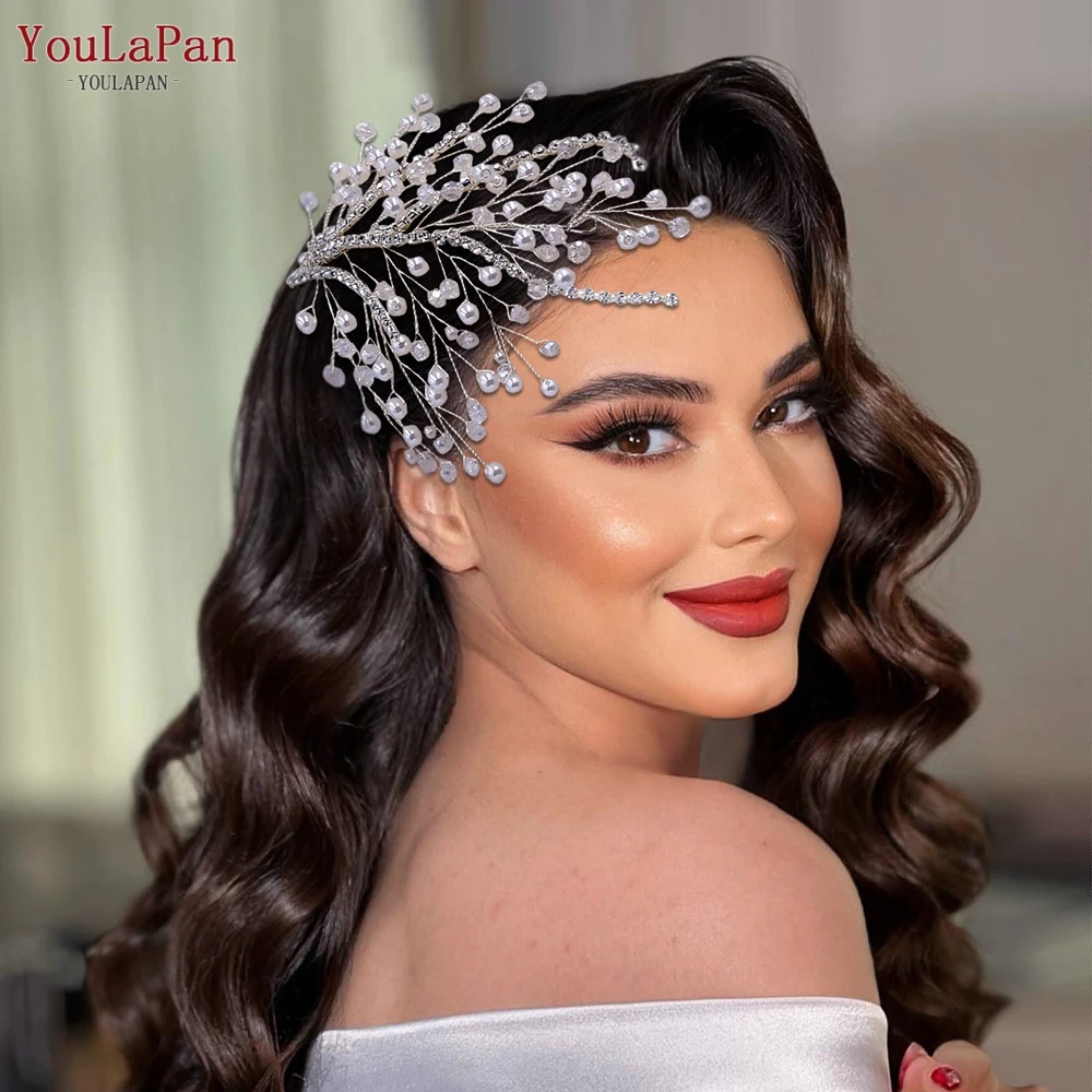 YouLaPan Beaded Headpiece Bridal Wedding Hair Accessories Handmade Rhinestone Leaves Shape Headwear Crystal Head Jewelry HP587