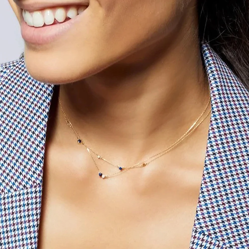 925 Sterling Silver Chain Necklaces Personality Double Color Shiny Zircon Pendant Necklace for Lovers' Wedding Jewerly