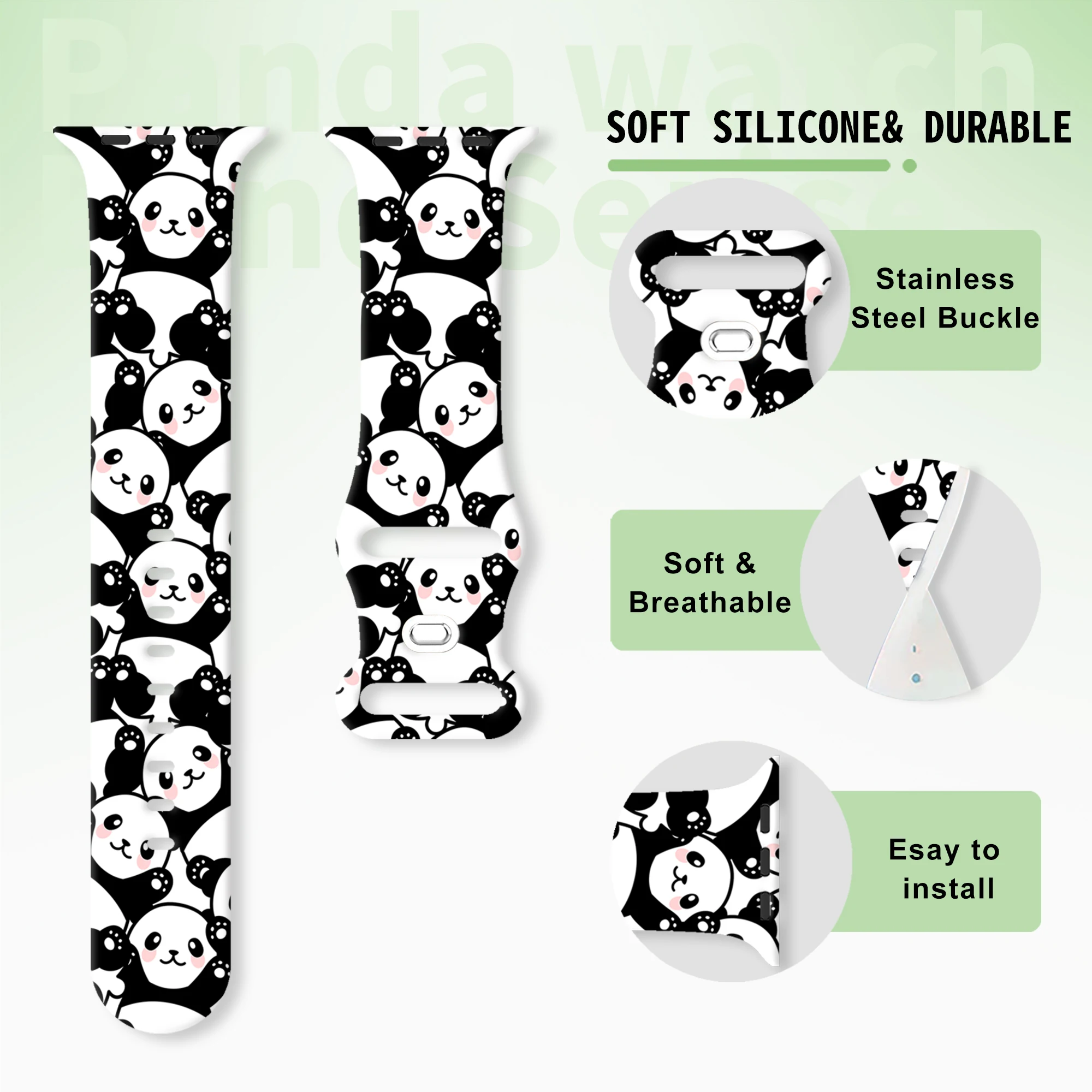 Correa estampada serie Panda para Apple Watch 10 9 8 7 pulsera reemplazable de silicona para iWatch 46mm 44mm 42mm 41mm correa de reloj