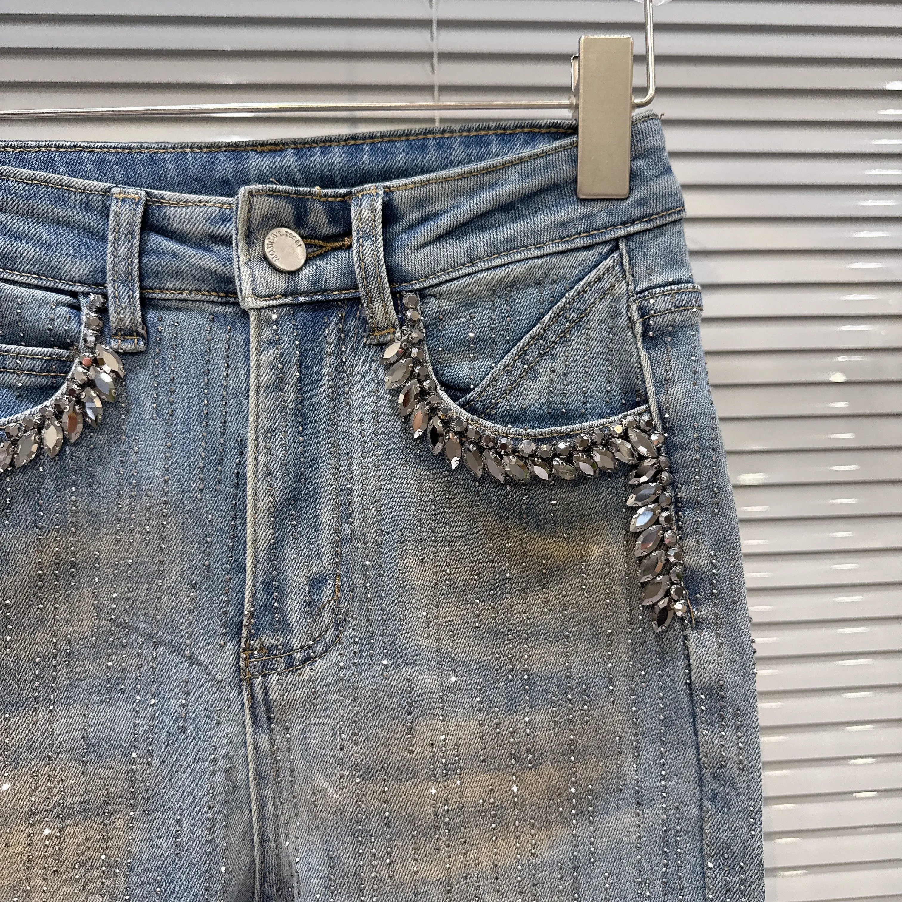 アメリカンスタイルファッション レトロ ヘビーインダストリー ダイヤモンド ハイウエストジーンズ スリムフィット 多用途 ブルー フレアデニム ロングパンツ レディース