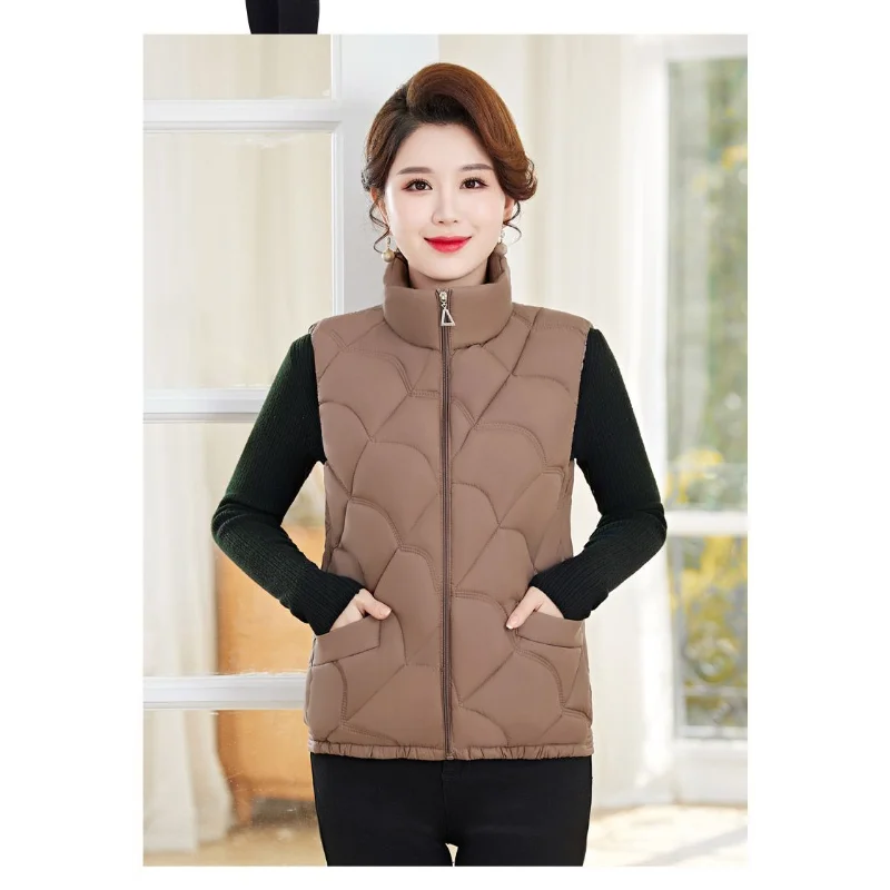 

2025 Новый женский сшитый воротник-стойка с карманом на молнии, модный однотонный универсальный повседневный жилет без рукавов, топ