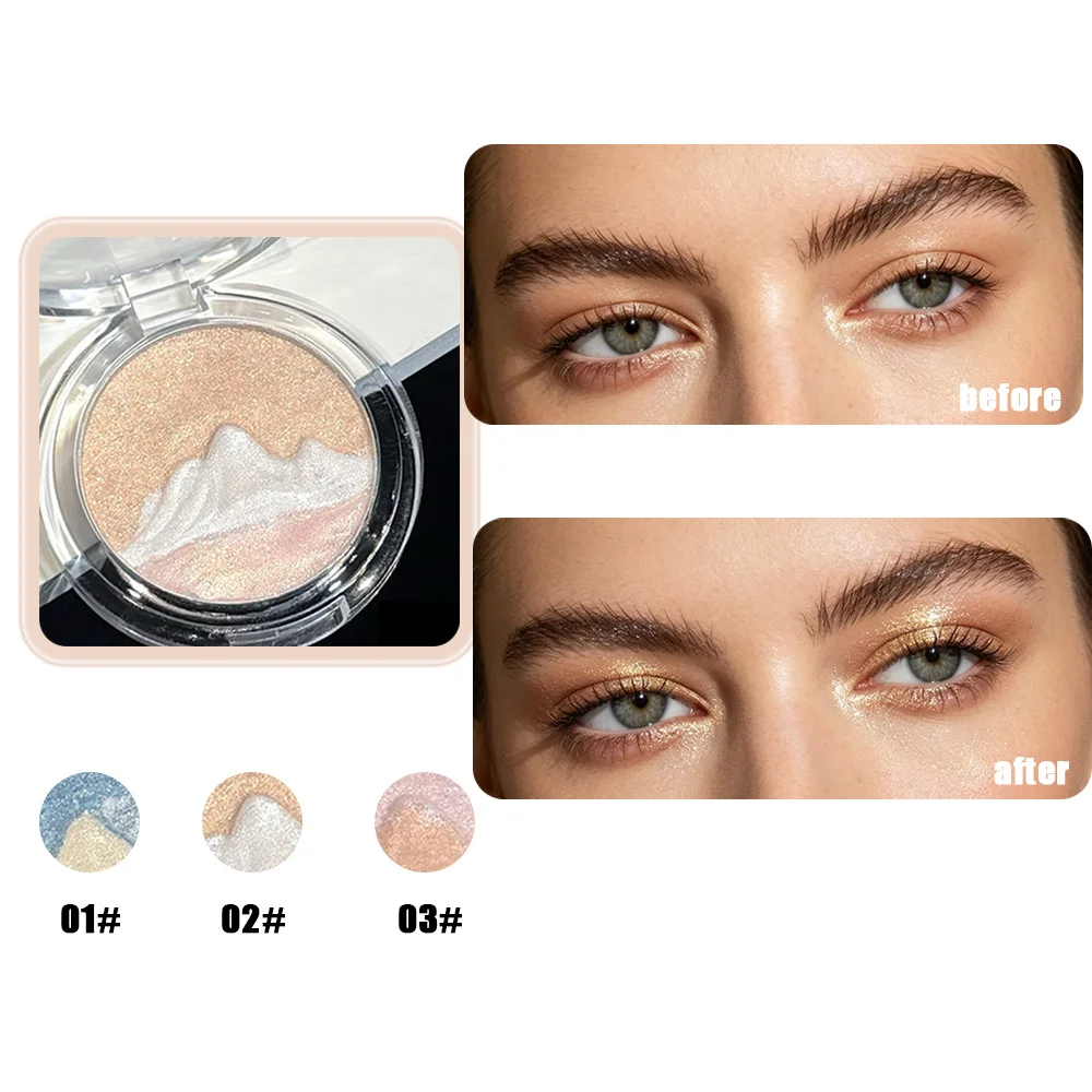 Crushed Shimmer Highlighter Powder, Gradient Glitter Face Highlight, Fine Smooth Texture Brightening Luminous Highlight Makeup