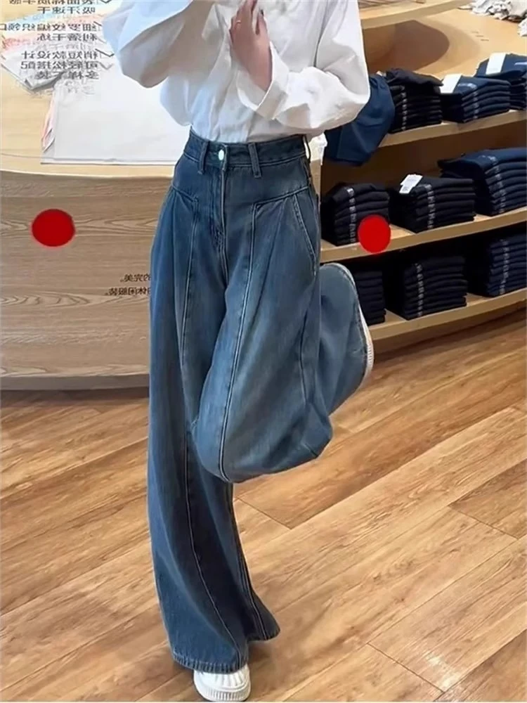 2025 Blue Women Jeans High Waist Vintage Straight Spring Autumn Y2K Classic Denim Pants Streetwear Trousers Korean Fashion Jeans