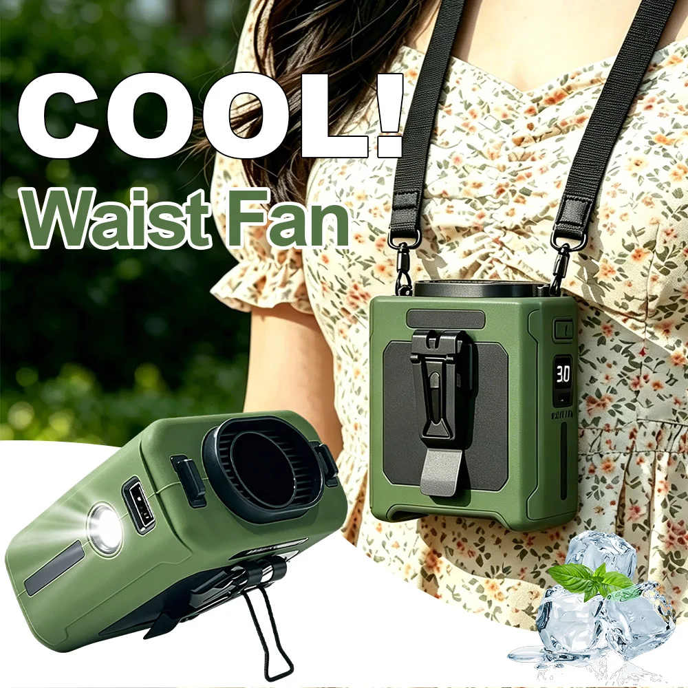 

10000mAh Portable Waist Clip Fan Neck Hanging Fan for Outdoor Working Travel cooling fan with Power bank function
