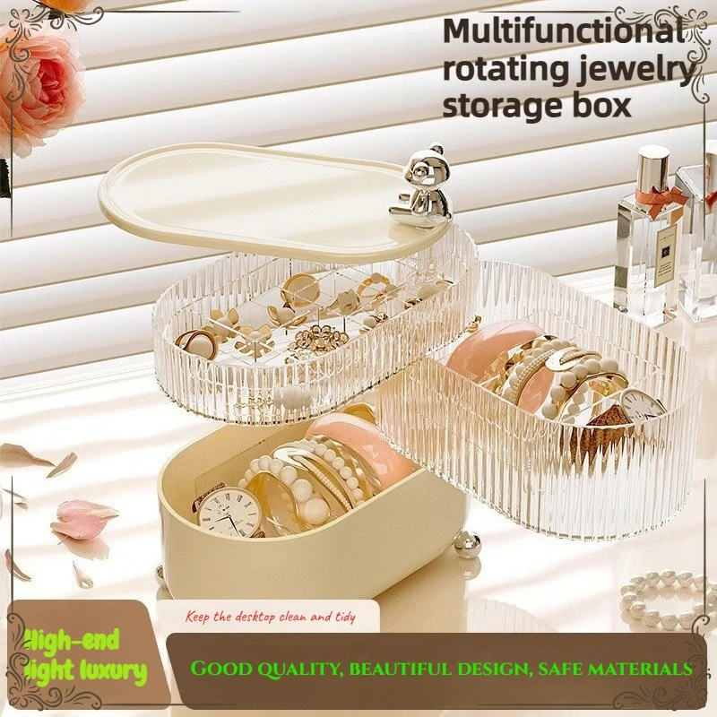 

Home Garden Rotating Style Transparent Plastic Cosmetic Storage Box Desktop Dustproof Organizer Holds Makeup Spices & Misc Items