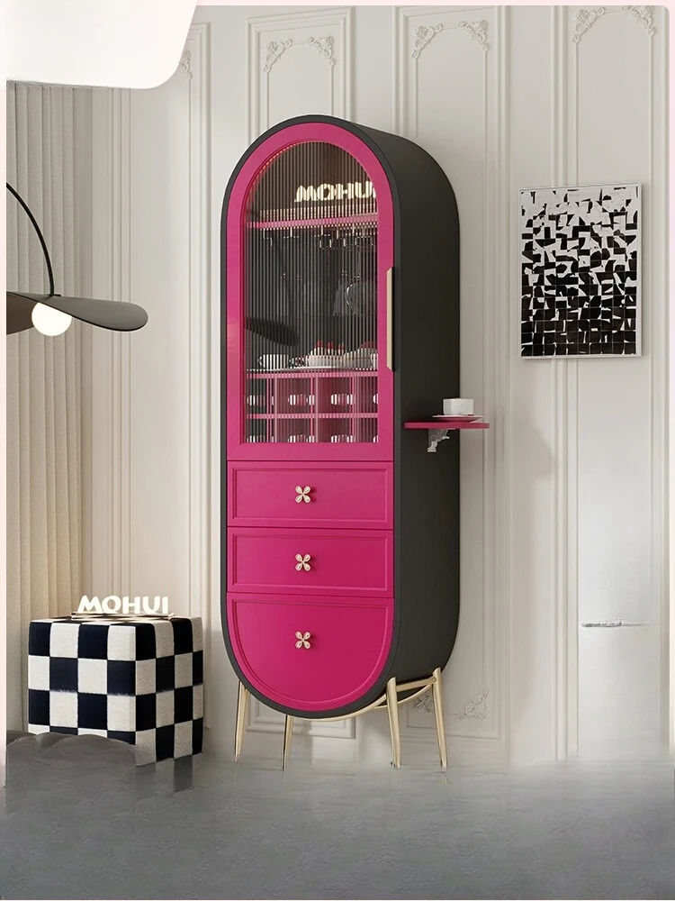 

Memphis Single Door Wine Cabinet Rose Red Changhong Glass Cabinet Integrated Side Cabinet