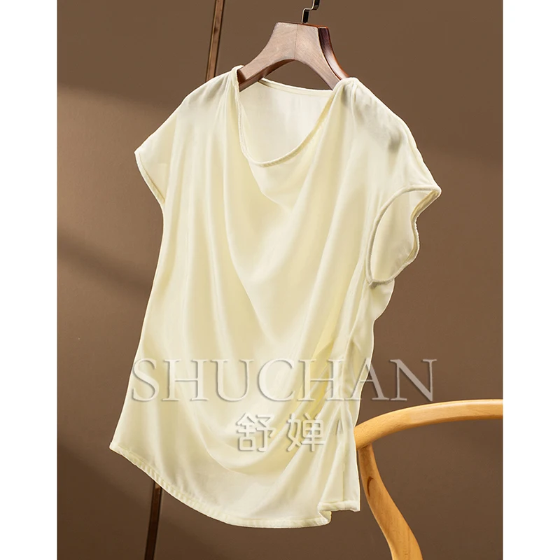 Intellectual Femininity,  Silk Velvet Elegant Swinging Neck Bag Rotator Sleeve Shirt 86A0 womens tops and blouses