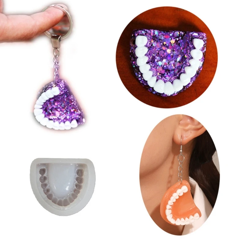 Teeth Keychains Pendant Silicone Mold Teeth Charm Resin Epoxy Mold DIY Art Craft for Dental Lovers Cosplay Ornament