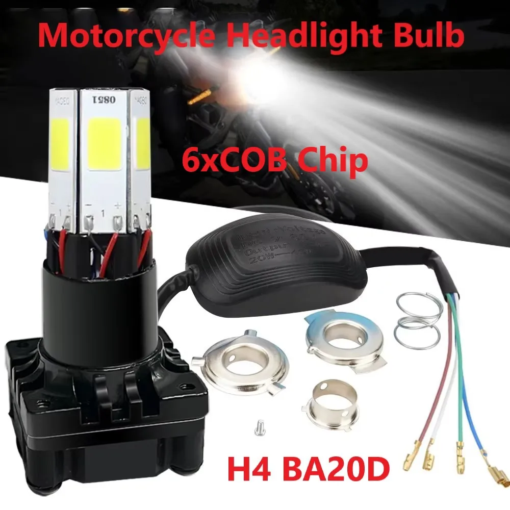 Motorcycle H4 LED Light Bulb BA20d LED Moto 6 COB Chips High Low Beam Bulb for Motorbike Front ATV Headlamp.DC 9-80V.