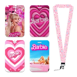 Cordón de cubierta de tarjeta Barbie para mujer, insignia de llavero, cuerda de tarjeta de débito, cordón con tarjetero Kawaii, venta al por mayor