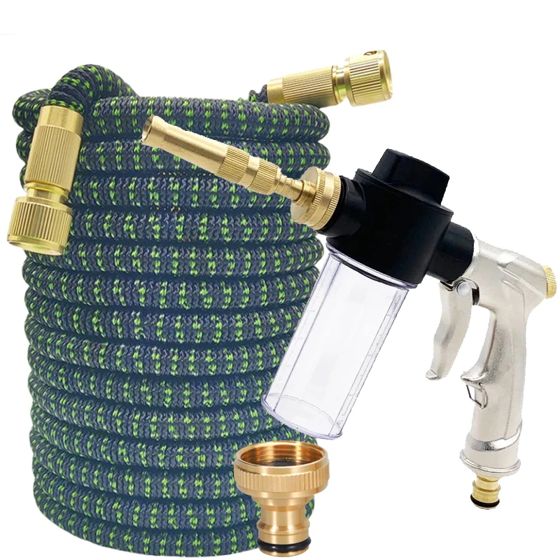 Gardening 25FT 50FT 75FT 100FT Expandable Irrigation Water Pipe, Metal Adjustable Foam Water Gun, Garden Hose