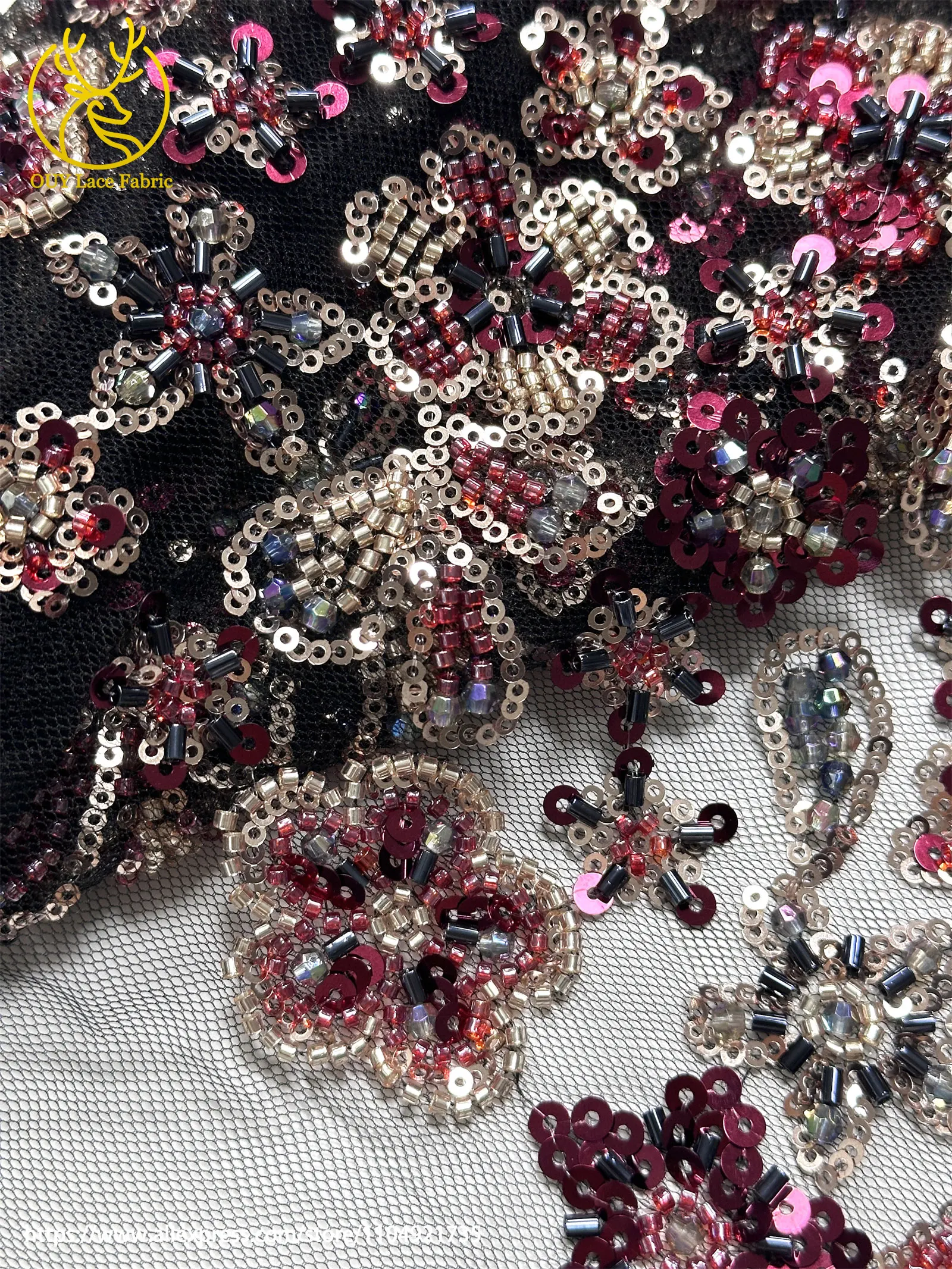 2026 Eleganter französischer Mesh-Spitzenstoff mit Perlen, hochwertiger afrikanischer nigerianischer Pailletten-Tüll-Spitzenstoff für Hochzeitskleider zum Nähen – Detail 26
