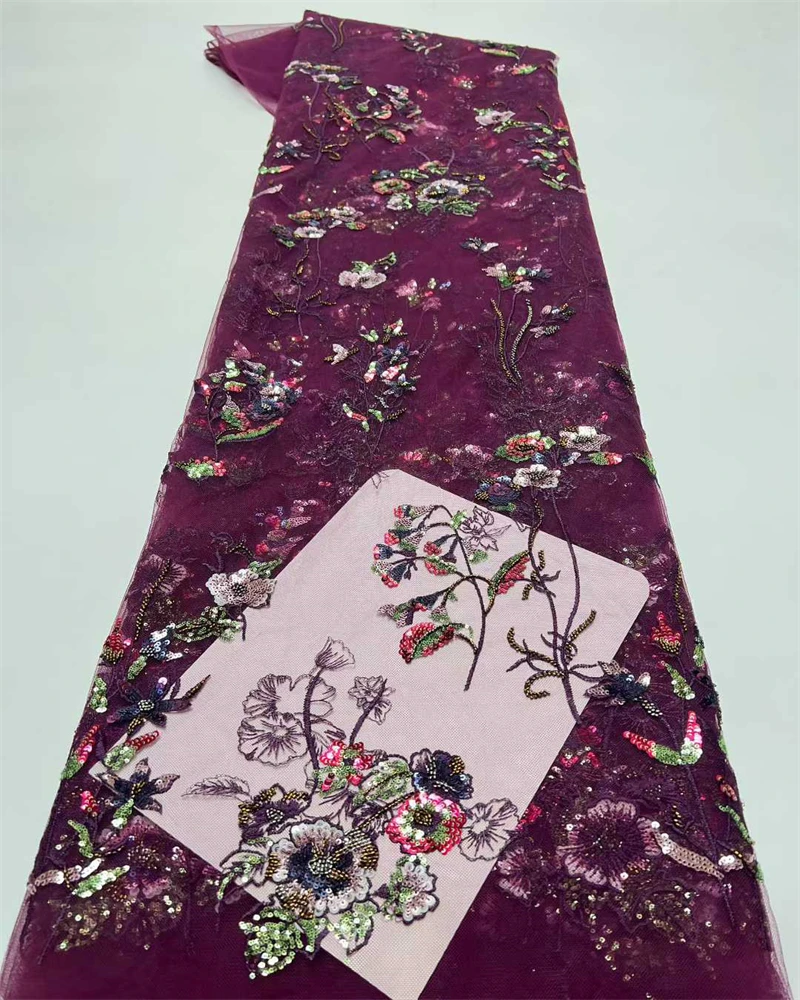 

African High-Quality Sequins Net Lace Fabric Nigerian French Mesh Tulle for Luxury Wedding Party Dresses Sewing