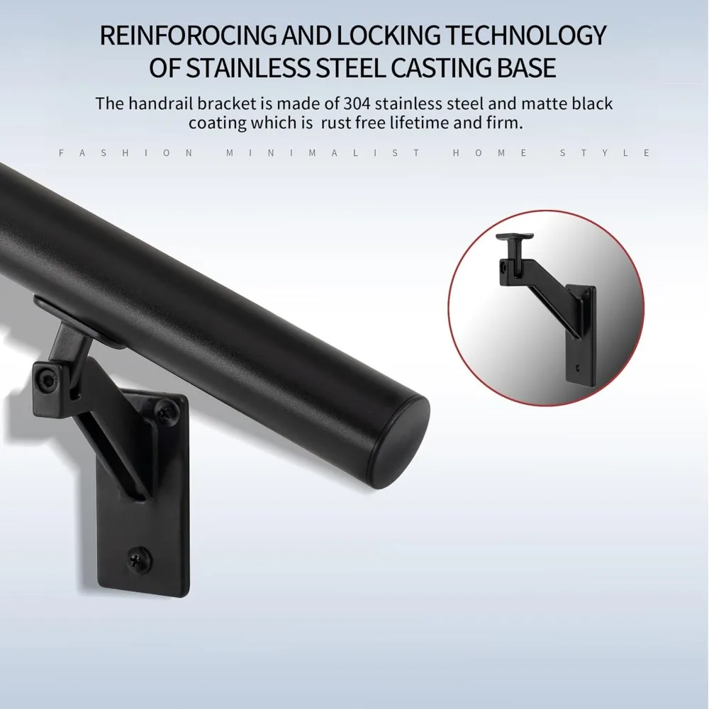 مجموعة درابزين الدرج الداخلي والخارجي - مجموعة درابزين ألومنيوم حديثة مع شريط بقطر 1.4 وأقواس من الفولاذ المقاوم للصدأ قابلة للتعديل