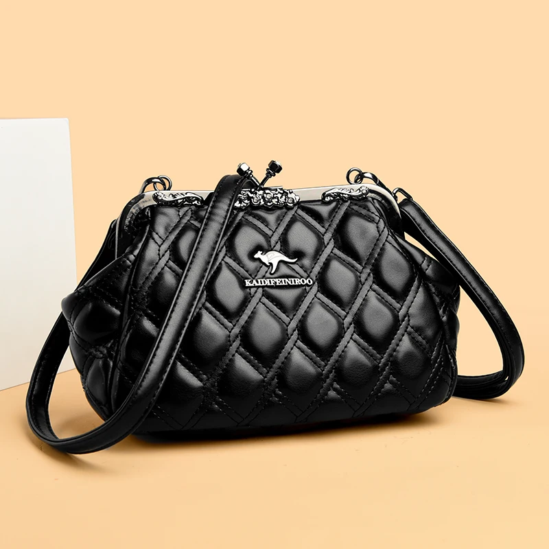 

Женская черная стеганая сумка через плечо с замком-поцелуем, винтажный стиль, клатч, кошелек на плечо, роскошные сумки, женские сумки, дизайнерская маленькая сумка