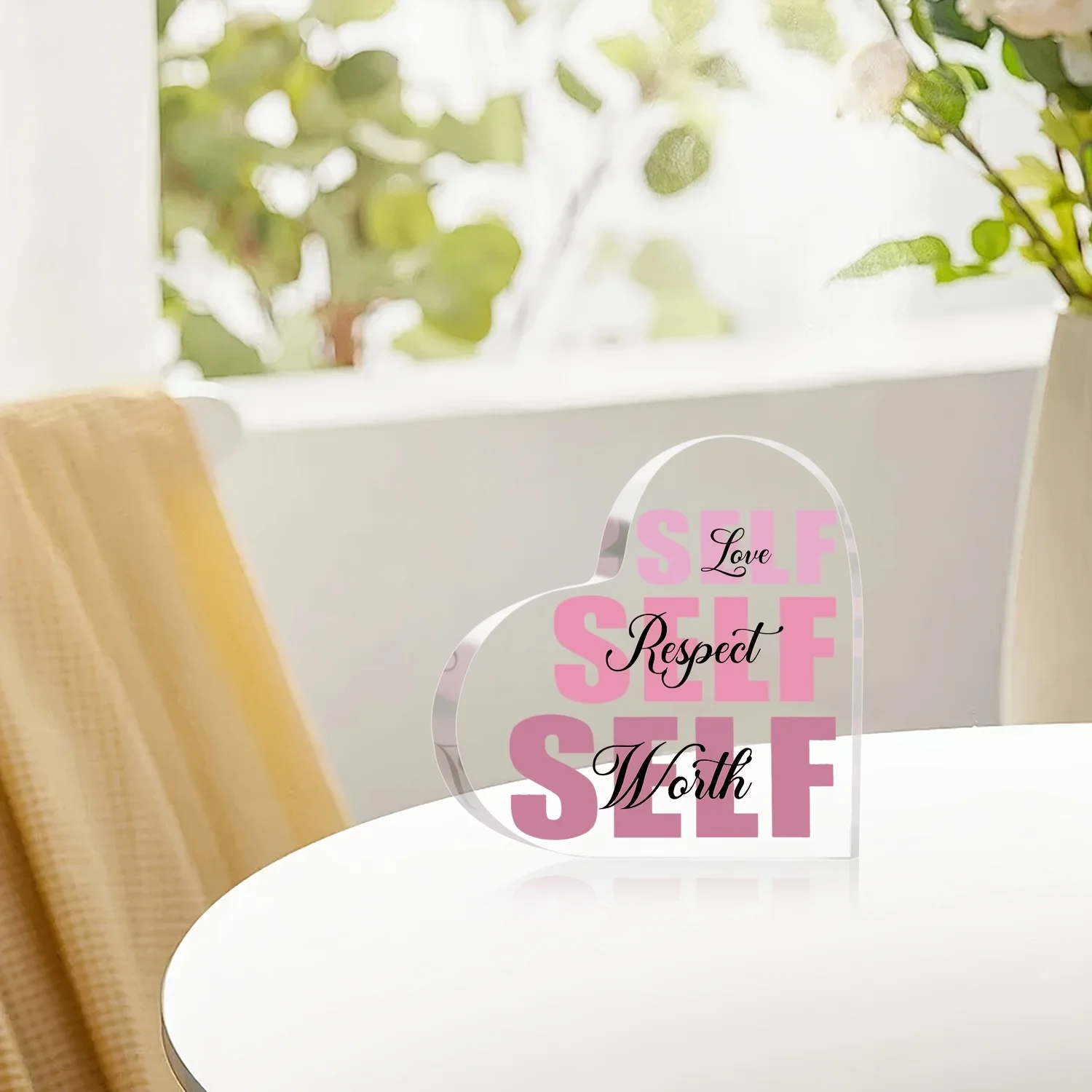 لوحة شعار أكريليك ذاتية الحب، لافتة ديكور لإكسسوارات مكتب المكتب الوردي، ديكور غرفة النوم الوردية للنساء،