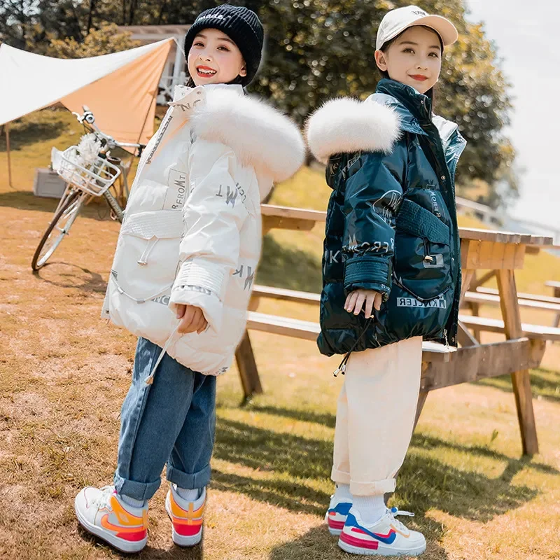 Children's Down Jacket for Girls Korean Version Medium Length Girl 2023 New Waterproof Fashionable Thickened Coat TZ927