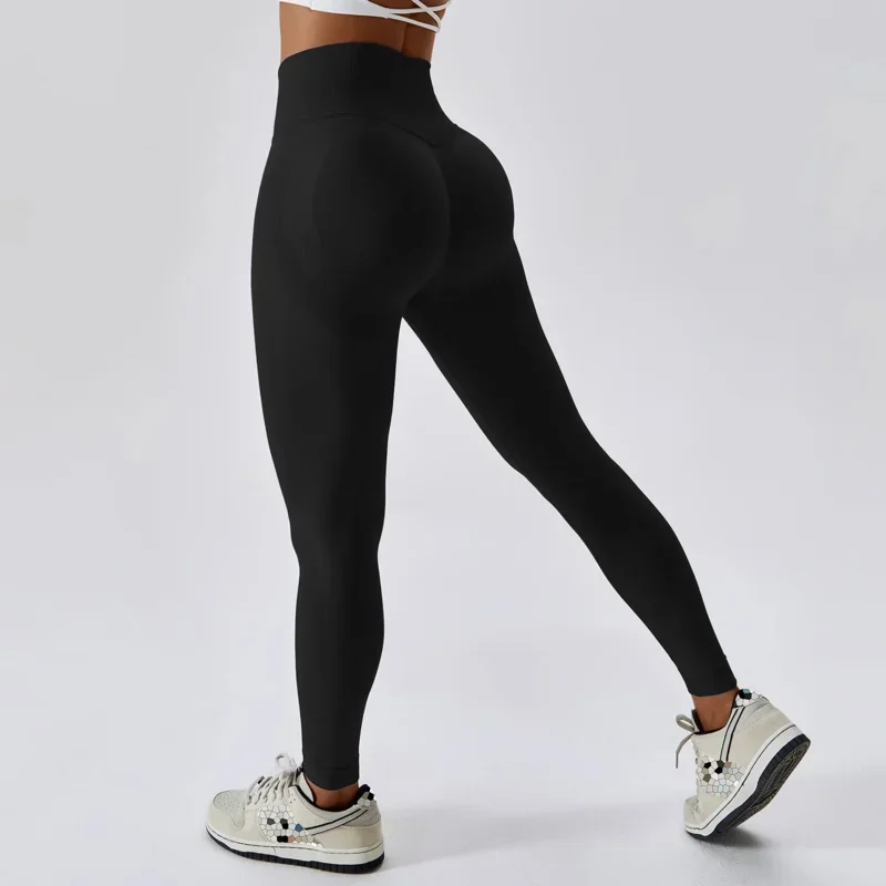 A Seamless Yoga Pant High Elastic Sports Fitness Ribbed Legging Women High Waist Gym Workout Scrunch Butt Running Training Leggi