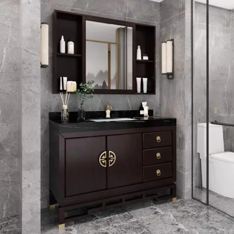 Lhh new Chinese oak bathroom cabinet combination floor-to-ceiling intelligent light luxury bathroom cabinet
