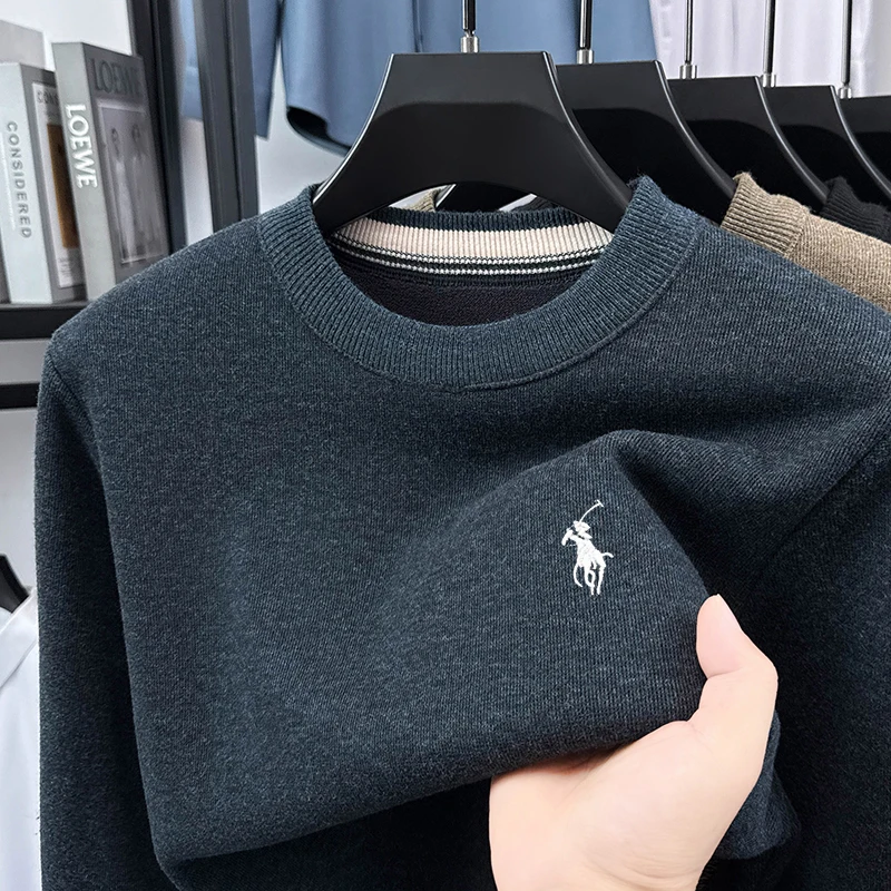 เสื้อสเวตเตอร์หนาสำหรับผู้ชาย เสื้อผ้าฤดูหนาว ถักจากขนสัตว์แท้ เสื้อสเวตเตอร์แบบชิ้นเดียว ผ้ากำมะหยี่