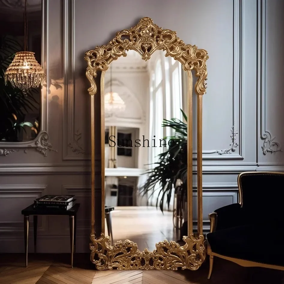 

French retro carved mirror floor-to-ceiling full-length full-length mirror corridor floor-to-ceiling FT