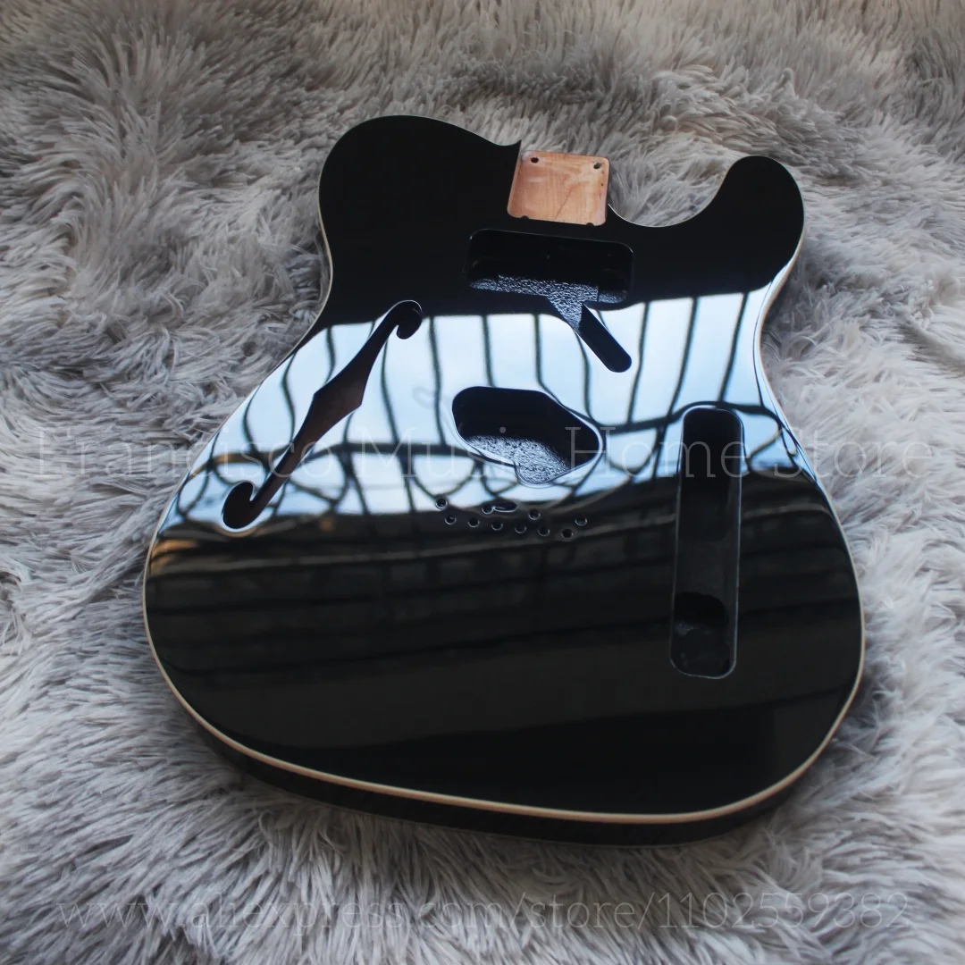 Black TL Electric Guitar Body Alder Wood Thinline Semi-hollow with F  hole White edg Design