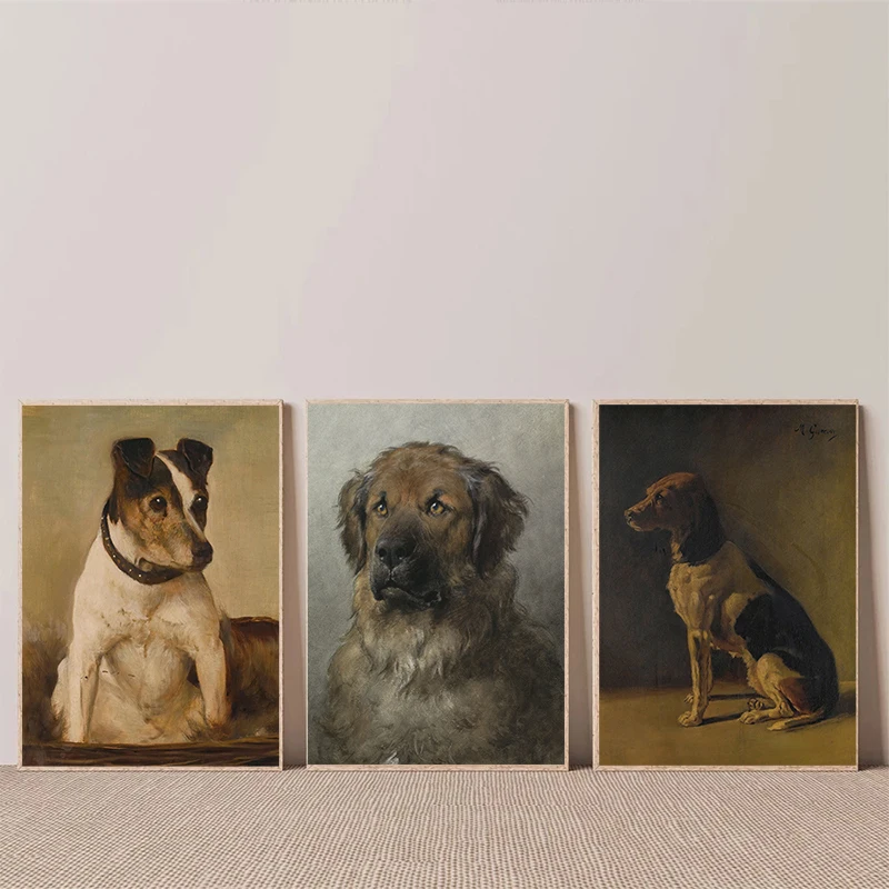 Vintage Dog Portrait Print Poster Antique Rustic Pet Artwork Canvas Painting Farmhouse Animal Wall Art Picture Home Decor