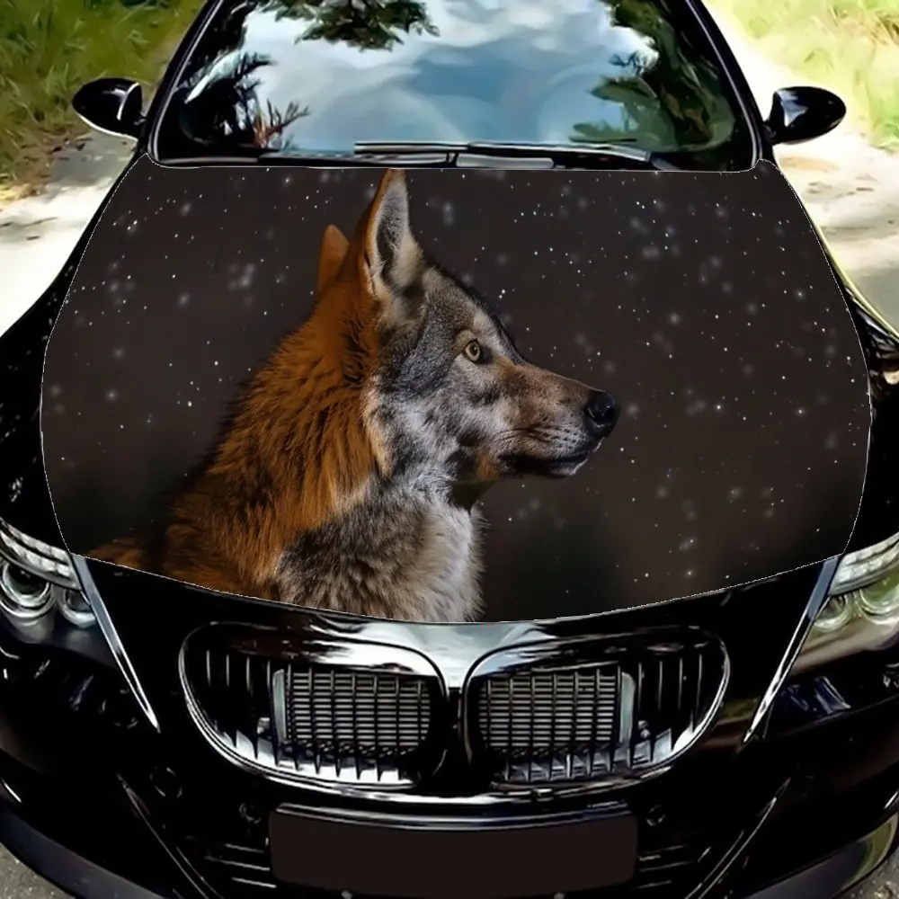 

Lonely and Beautiful Starry Wolf Car Hood Wrap Color Vinyl Sticker Truck Graphic Bonnet Auto Accessories Decoration Decal Gift