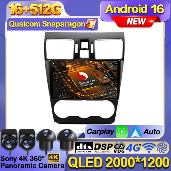 Radio para Auto Android 16 para Subaru WRX 2016-2021, Reproductor Multimedia de Video, Navegación GPS, Carplay, Unidad Principal para Auto, 4G WIFI, QLED, 2DIN