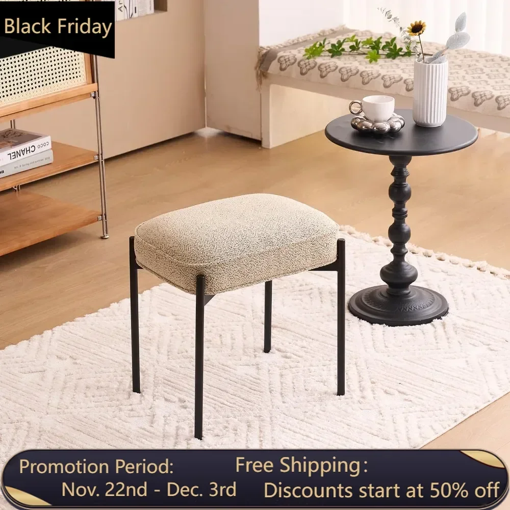 Fabric Footstool Tufted Wool Upholstered Make-up Stool Footstool With Metal Legs Stool for Living Room Free Shipping Beige Home