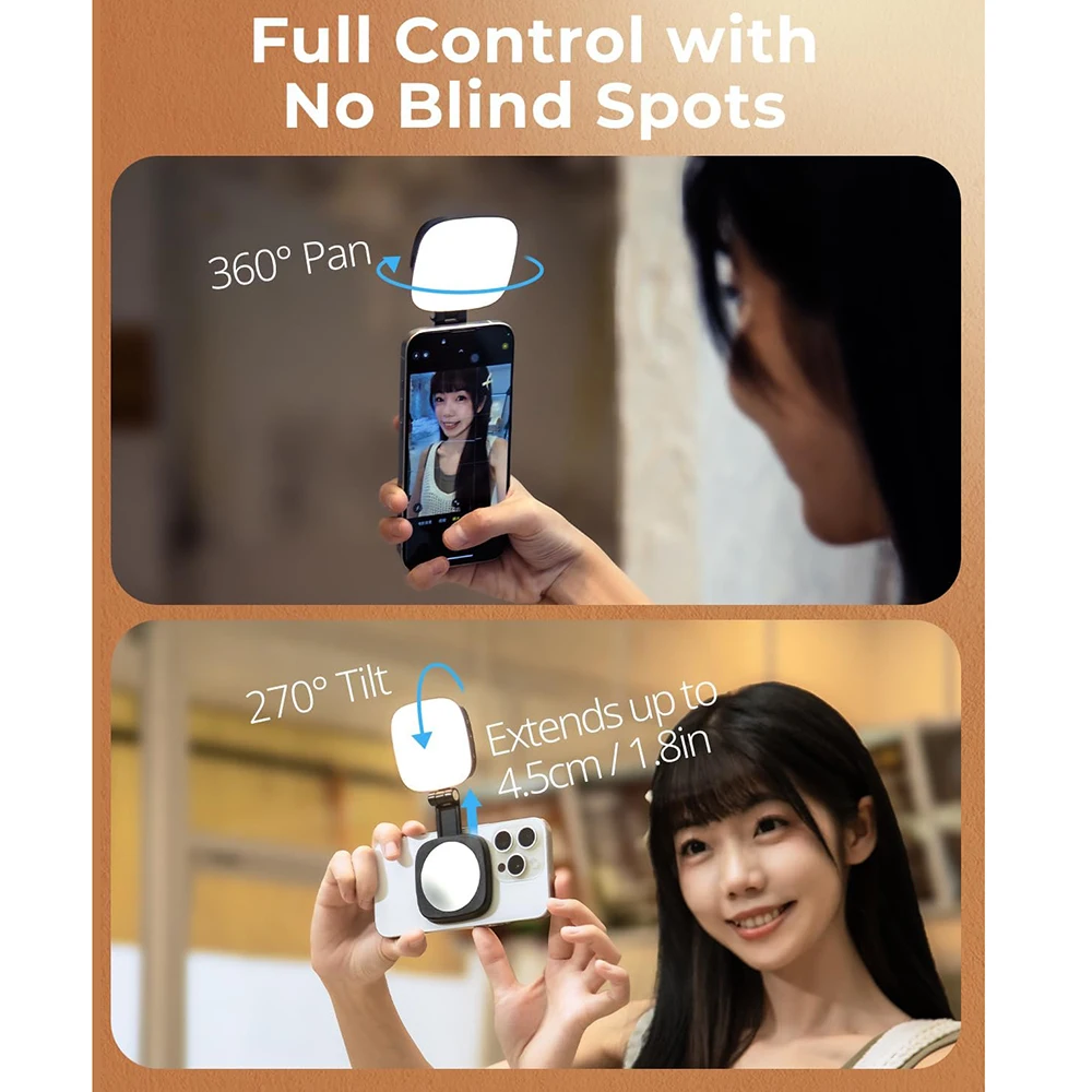 Magnetic Selfie Light for iPhone, Phone Light with a Mirror, Instant Attachment for MagSafe, for Selfies, Video Conference