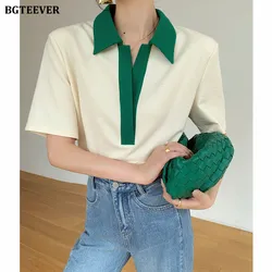 BGTEEVER Stylish Patchwork Women  Cotton T-Shirts Summer Loose Short Sleeve Casual Ladies Pullovers Tees Female Tops