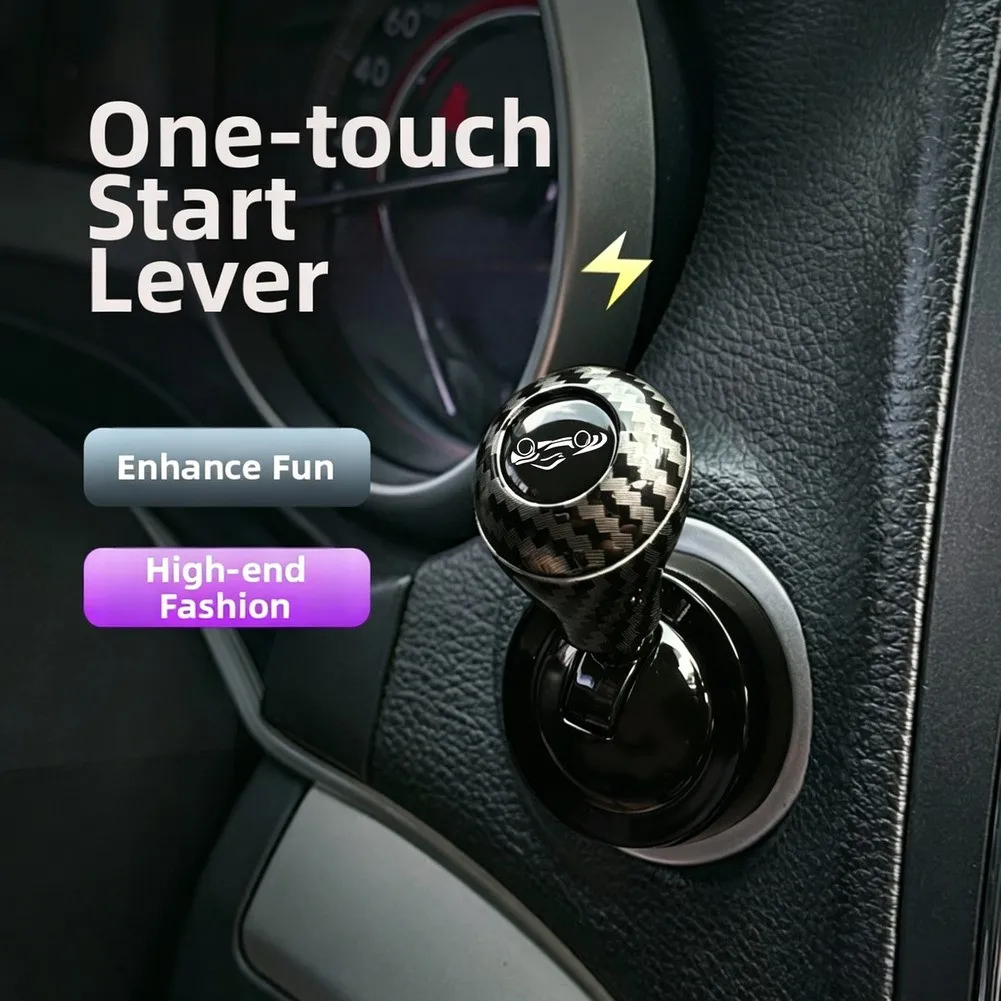 Start Lever Button Cover Carbon Fiber Texture Alloy Shell Fits Majority of Vehicles Preserves Original Operation