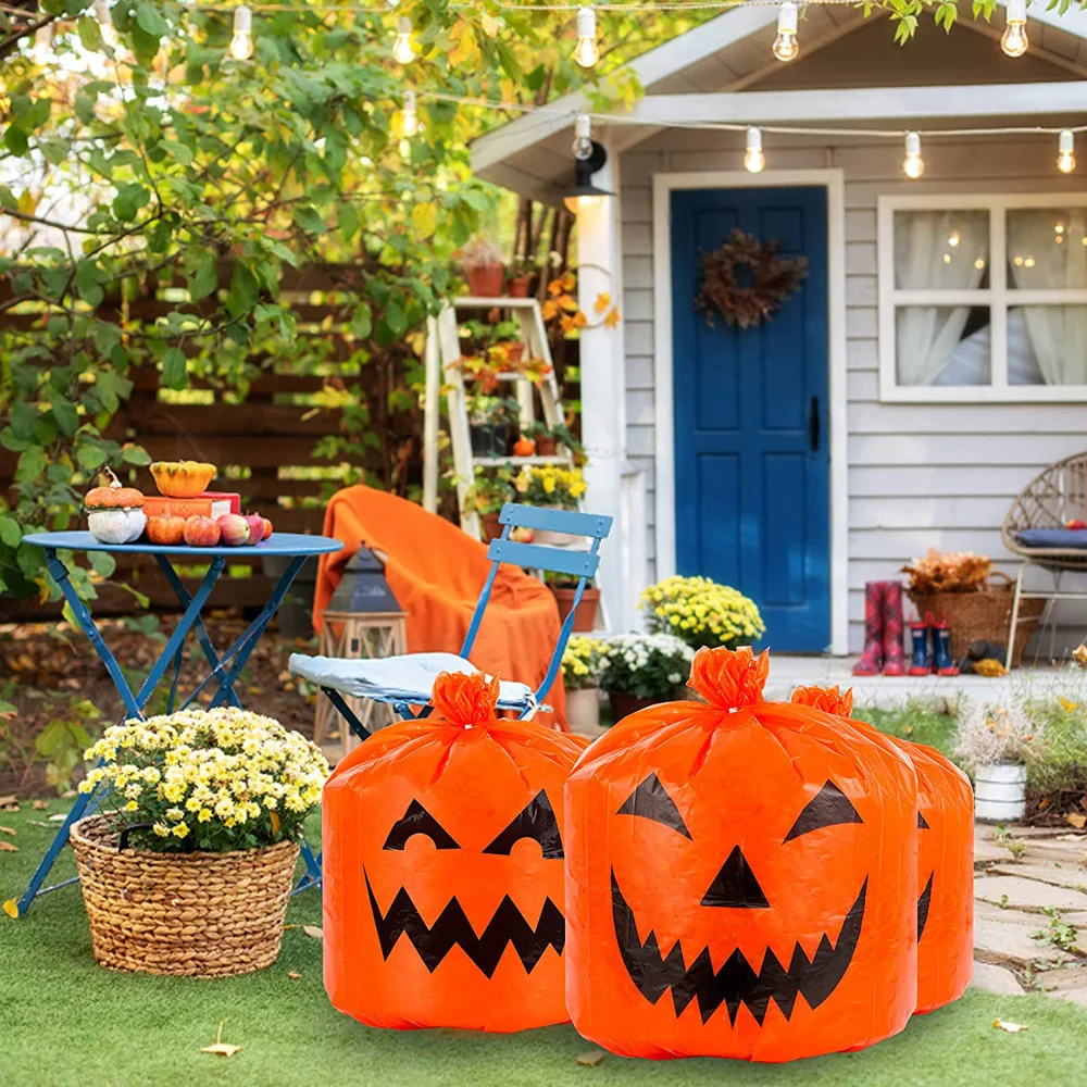 1/2pcs Halloween Pumpkin Plastic Garbage Leaf Bag Home Outdoor Garden Yard Decoration Lawn Bag Halloween Party Props