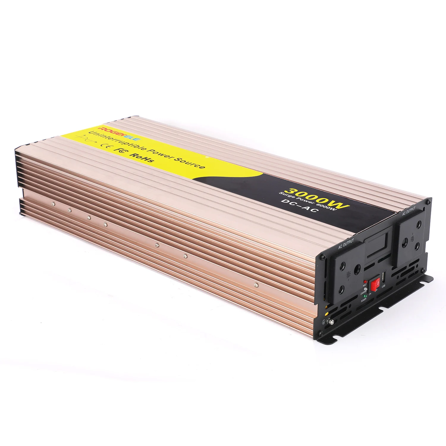 Inwerter mocy marki Wenzhou Roger - 24V/48V DC na 110V/220V AC 3000W Inwerter czystej sinusoidy z funkcją ładowania UPS