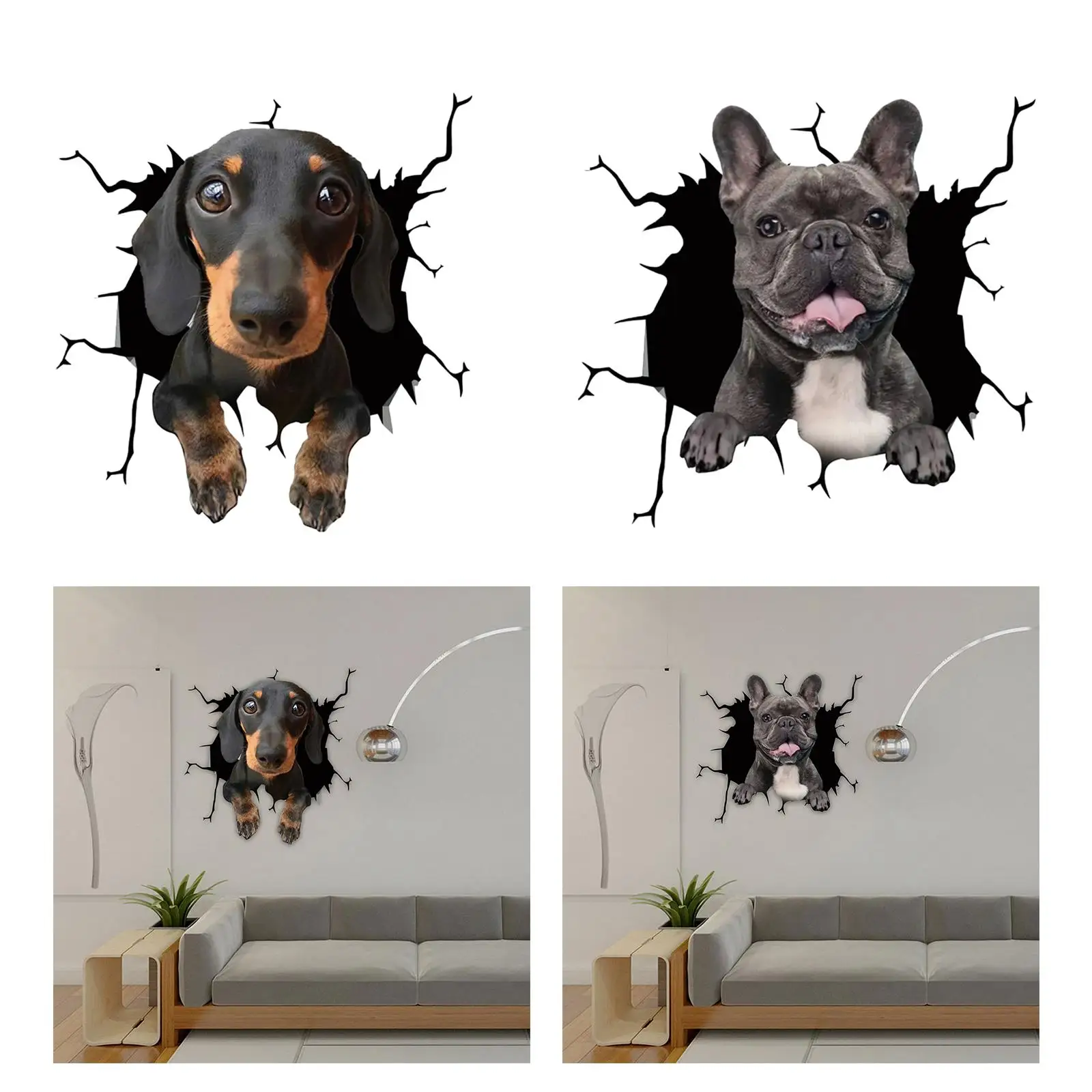 2pcs Dog Stickers, Window Clings, Car Decals for Wall Living Room Bathroom Home Decoration Gift