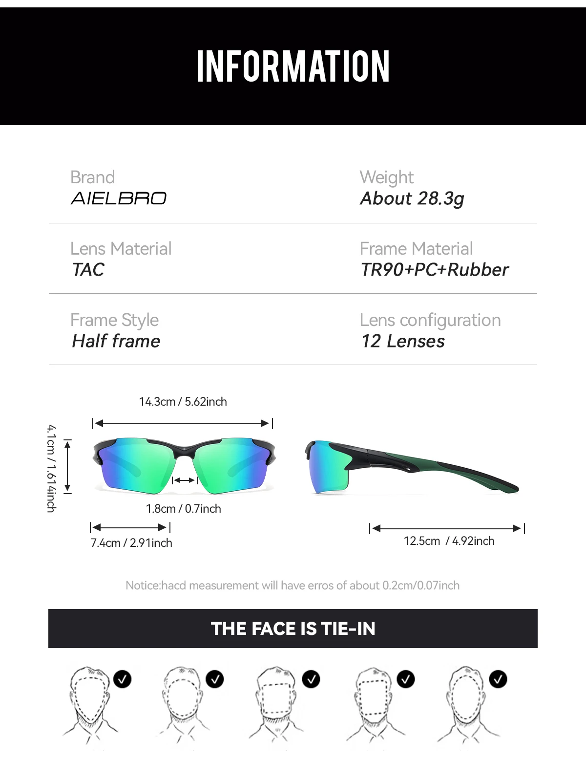 Sport-Sonnenbrille für Herren, Radfahrbrille, Laufbrille, Angelbrille, Augenschutz, Reitbrille, Outdoor-Sportbrille – Detail 3
