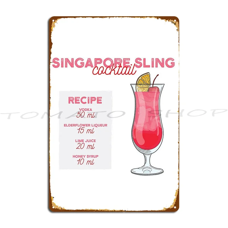 Singapore Sling Cocktail Recipe Metal Sign Club Home Mural Cave Iron Tin Sign Poster