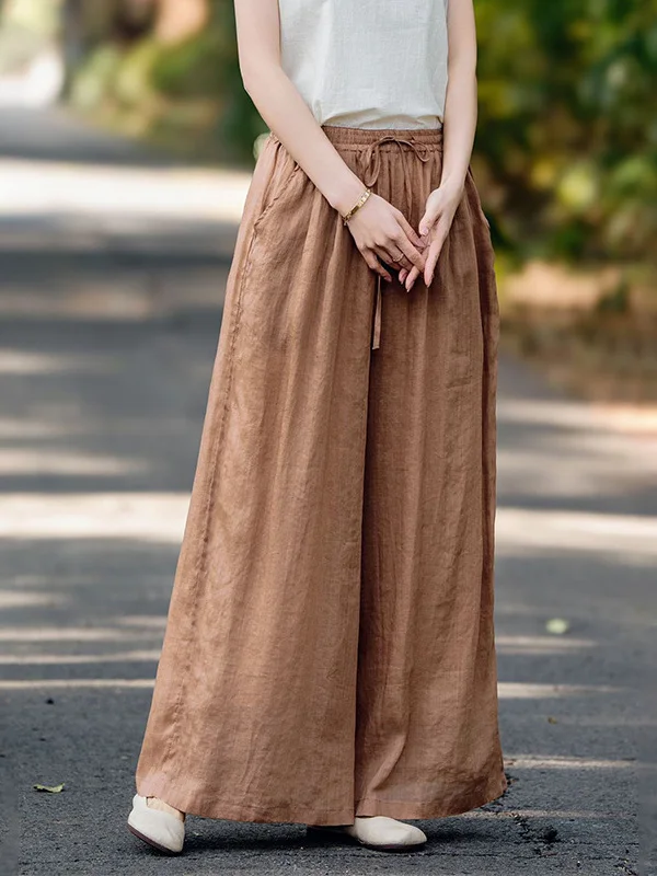

Summer 2026 Loose Wide Leg Pants Artistic Casual Cotton Polyester Hemp Breathable Slimming High Waist Straight Tube Trousers