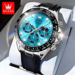 OLEVS Watches for Men Chronograph Analog Quartz Watch Moon Phase Silicone Diamond Waterproof Luminous Quartz Wrist Watches