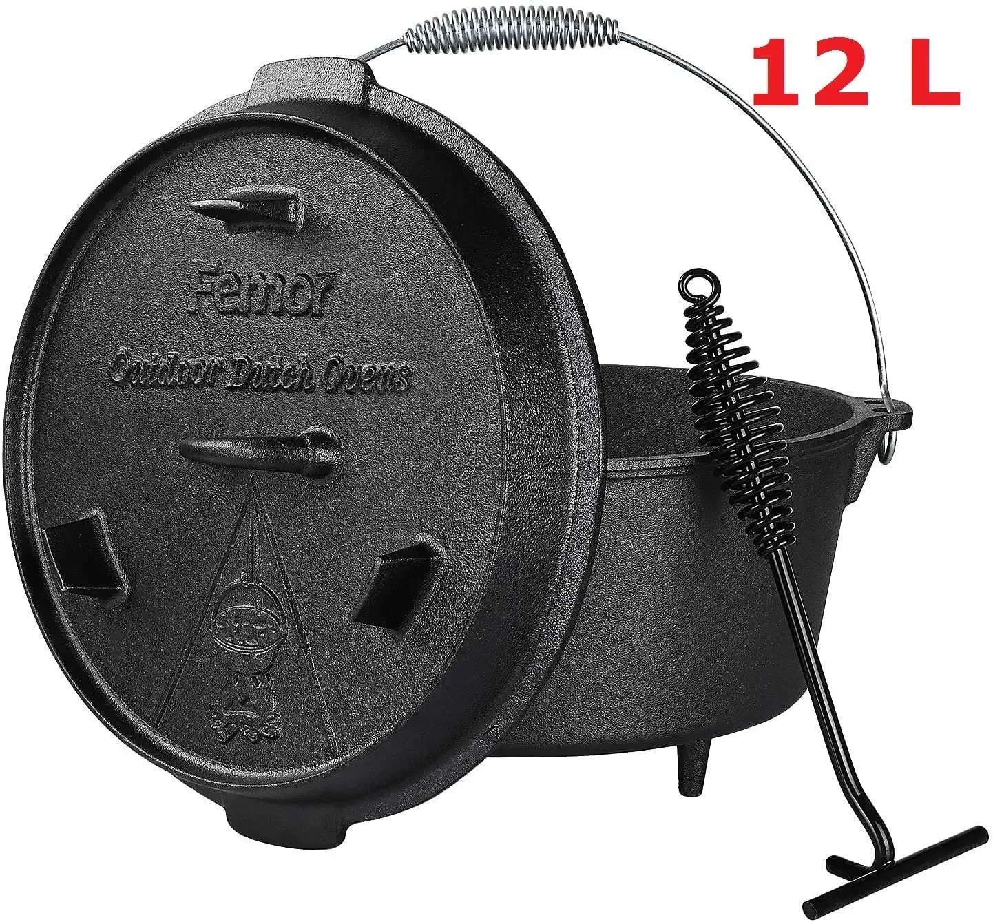 Femor 12.5 Quart Dutch Oven Pre-Seasoned Cast Iron Dutch Oven for Cooking Camping Topf Home Cast Iron Casserole / Griddle