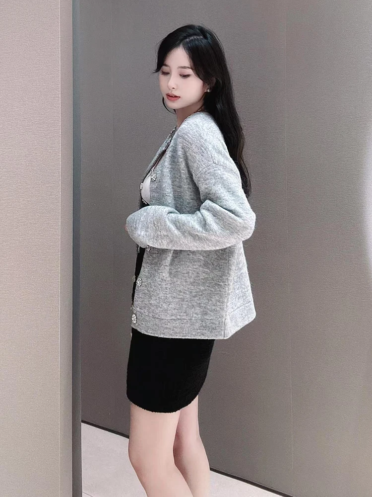 Hochwertiger, gestrickter, mit Diamanten bestickter, offener Cardigan für Damen, Herbst-Design-Sensation, handgefertigte Luxus-Faion-Oberbekleidung